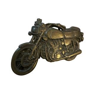 Vintage 1970s Belt Buckle Motorcycle Brass Metal 4" Long